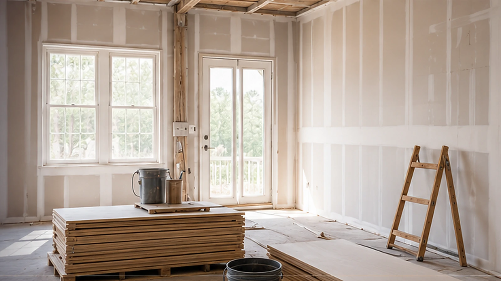 Bright new-construction interior ready for cleanup